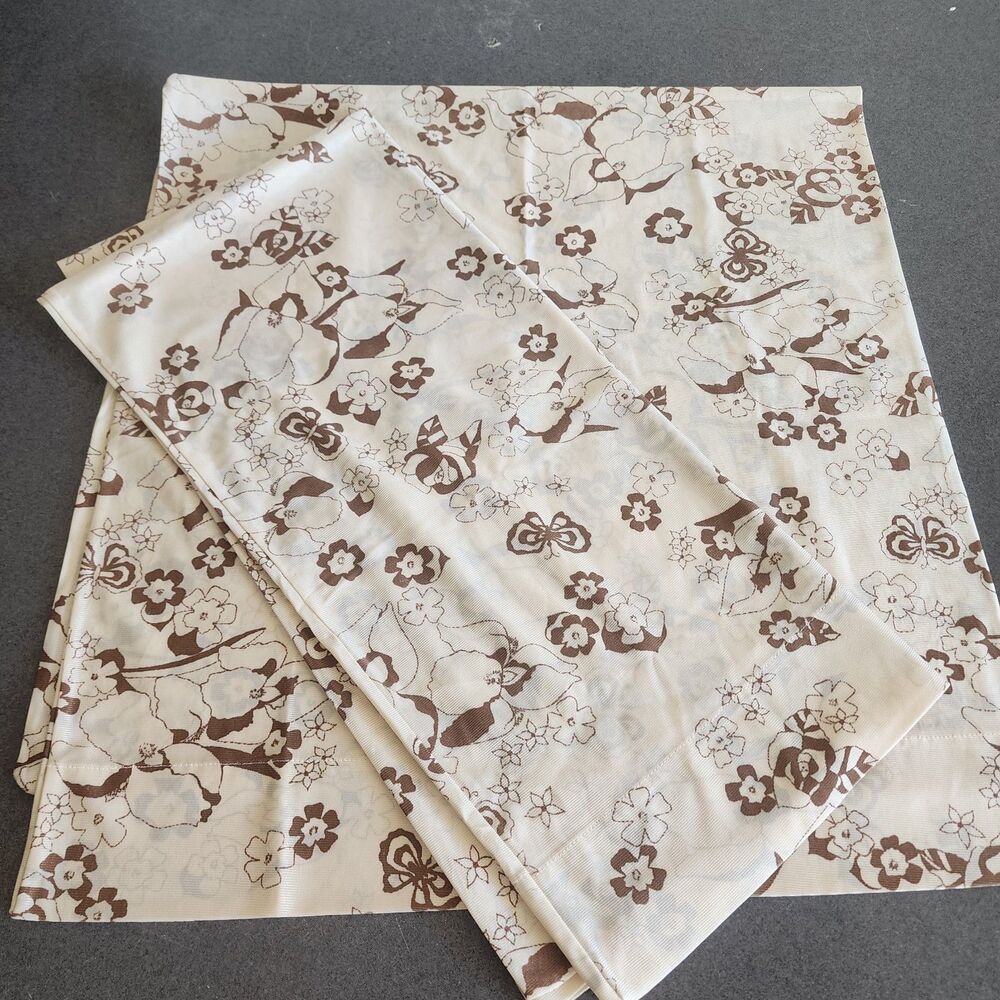 Kabuki King Pillowcases Brown Cream Floral Set of 2 Vintage 70s 80s
